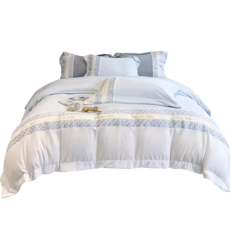 Four-piece set of thickened warm color matching simple autumn  winter sheets light luxury embroidery thickened mattress bedding