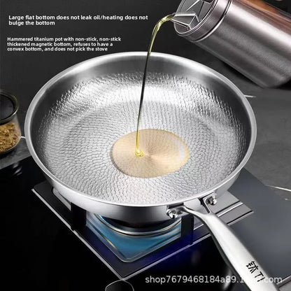 26/28cm German Pure Titanium Frying Pan Non-stick Frying Pan Uncoated Fish Scale Hammer Pattern Titanium Alloy Cookware