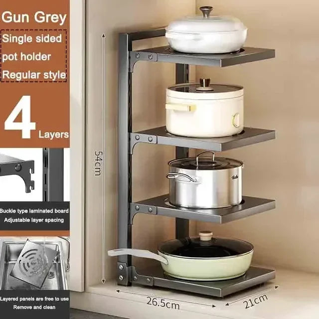 Multilayer Kitchen Under Sink Pot Holder Adjustable Frying Pan Rice Cooker Seasoning Storage Rack Metal Organizer Pot Rack