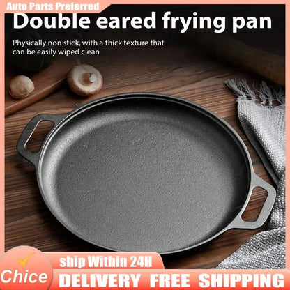 Cast Iron Frying Pan Non-stick Pan Pizza Egg Pancake Pot Vegetable Steak Skillet Home Kitchen Flat Pan Omelette Outdoor Cookware