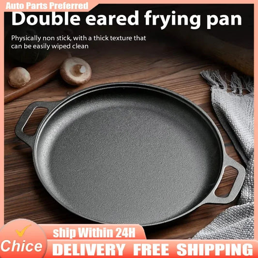 Cast Iron Frying Pan Non-stick Pan Pizza Egg Pancake Pot Vegetable Steak Skillet Home Kitchen Flat Pan Omelette Outdoor Cookware
