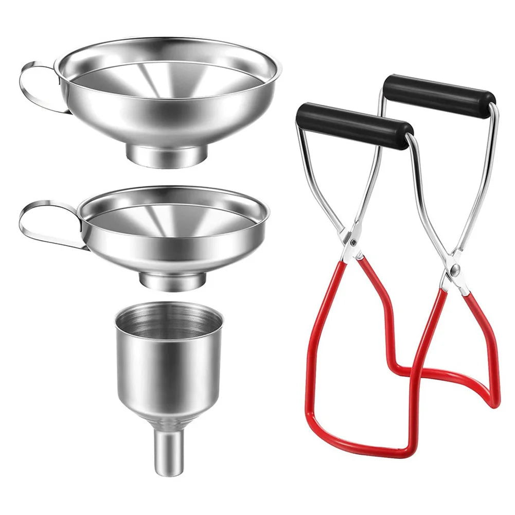 4Pcs Canning Funnel with Grip Handle Stainless Steel Canning Jar Lifter Rustproof Jam Funnel for Transferring Spices Liquids