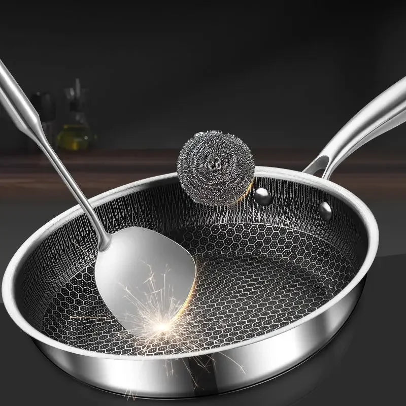 Frying Pan Stainless Steel Non-stick Household Frying Pancakes Uncoated Honeycomb Open Flame Gas Induction Cooker Pan Universal