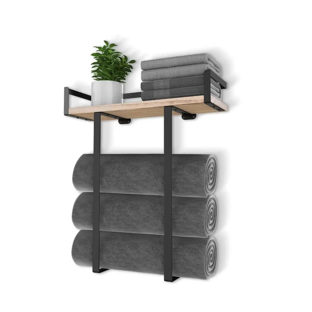 Wood and Iron Bathroom Shelf Rectangle Shape Space Saving Shower Shelf Rust Proof Large Capacity Storage Rack Bathroom Use