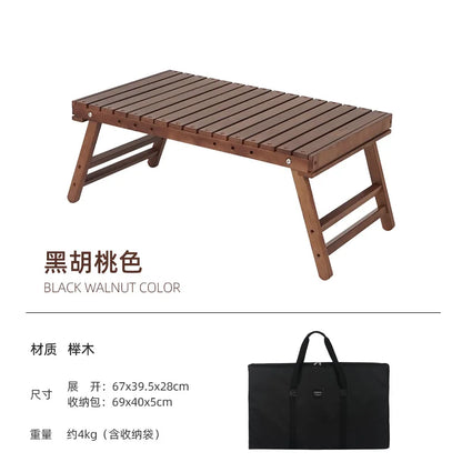 Outdoor Solid Wood Table Portable Folding Table Camping Hiking Barbecue Small Table Self-driving Tour Rack Picnic Table