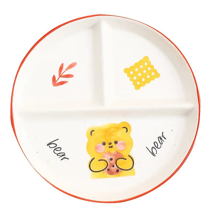 Children's Tableware Cartoon Ceramic Grid Plate for One Person Breakfast Plate Divider Plate Ceramic Dish Serving Platter