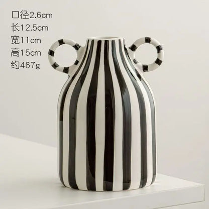 Dual Handles Ceramic Vase Modern Bohemian Home Decor Hand-Painted Vases for Flowers Living Room Decoration Weddings Parties