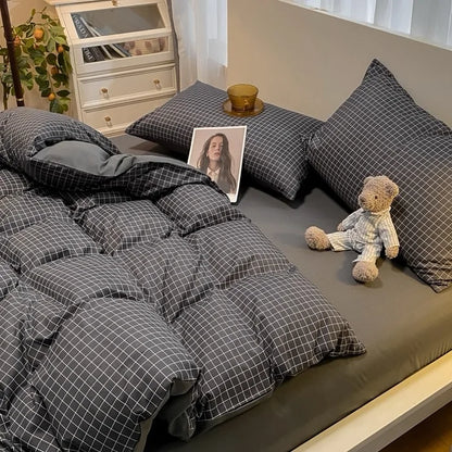 Bed Linen Sheets Duvet Cover Four-piece Set of Washed Cotton Bedding Quilt Covers Three-piece Set for Student Dormitories