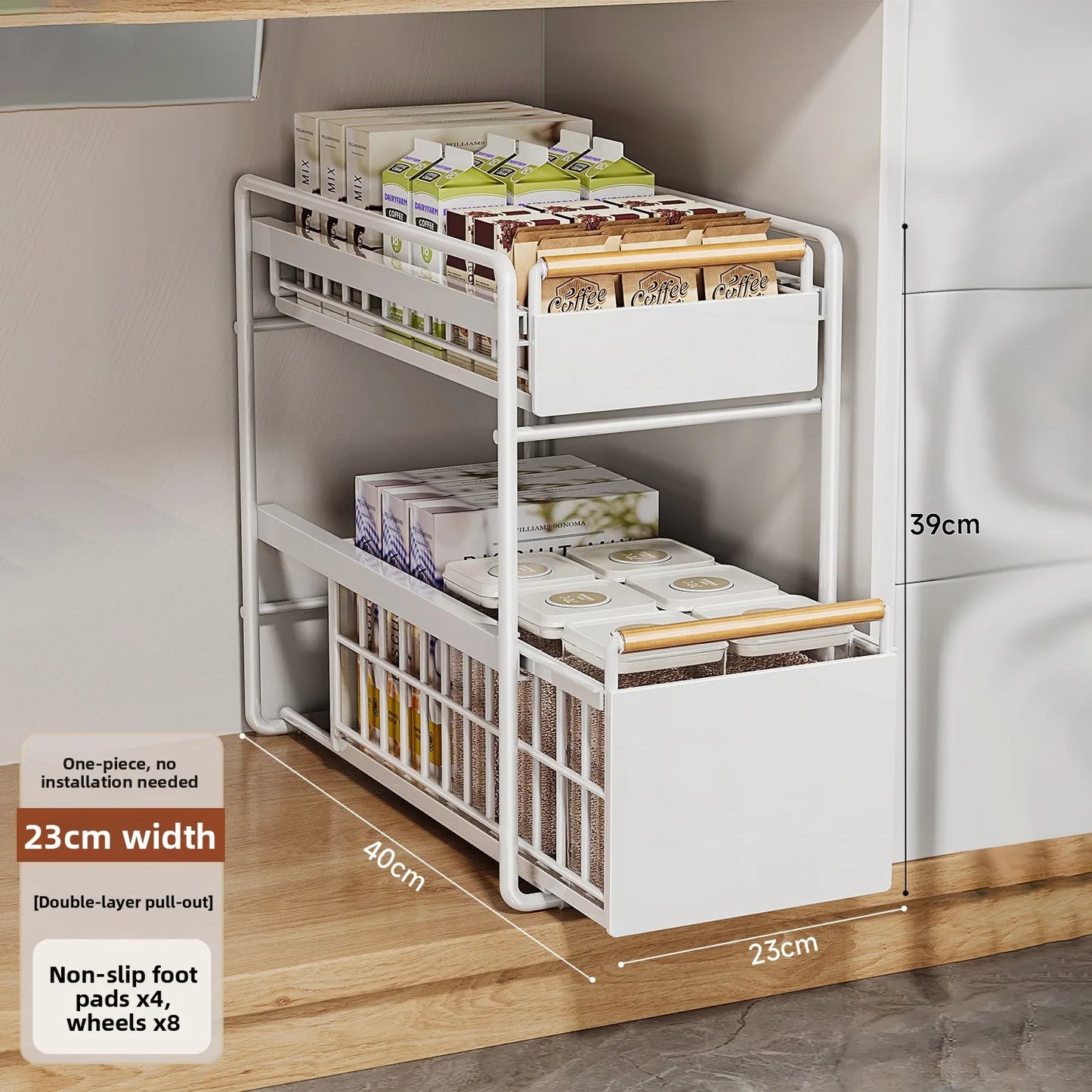 Kitchen Sink Storage Ra Multi-Functional Cabinet Pull out Basket Layered Organizer Carbon Steel Simple Modern Sle