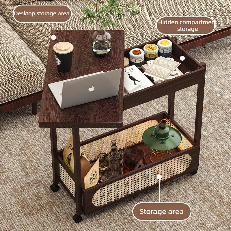 Multi functional movable sofa side cabinet, foldable coffee table, foldable table, household storage cabinet, pulley cabinet