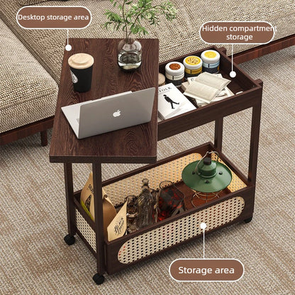 Multi functional movable sofa side cabinet, foldable coffee table, foldable table, household storage cabinet, pulley cabinet