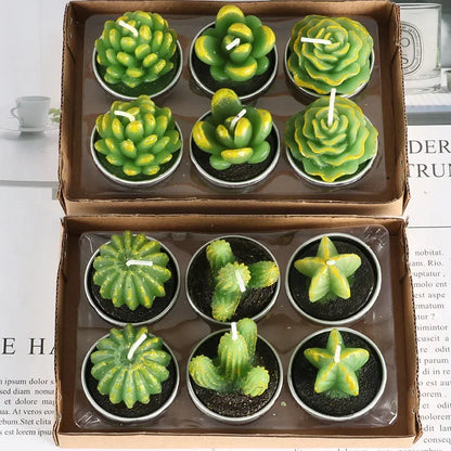 12pcs Mini Cactus Candles Succulent Greenery Candles Flameless Tea Light Candles Suitable for Party Wedding Home Decoration