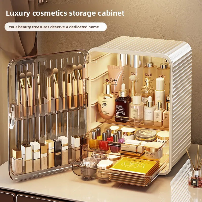 Cosmetic storage box desktop dustproof light luxury storage large capacity multi-layer skin care product storage rack