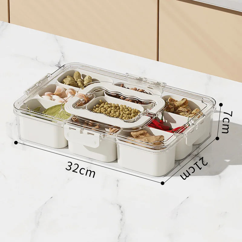 Storage Container Divided Serving Tray With Lid And Handle Snack Sealed Box Kitchen Organizers And Storage Kitchen Accessories