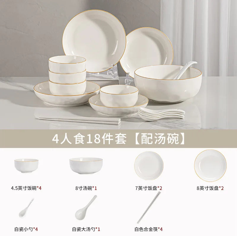 korean style white plates dinner sets ceramic gold rim 8 person dinner sets full set Casserole vajillas completa Bowl set