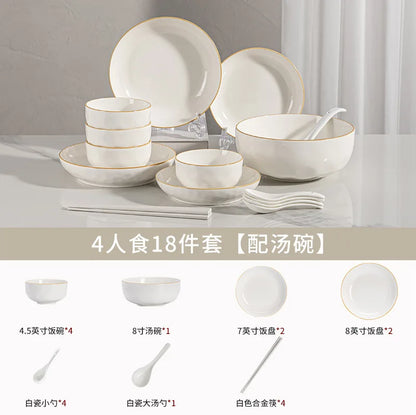 korean style white plates dinner sets ceramic gold rim 8 person dinner sets full set Casserole vajillas completa Bowl set