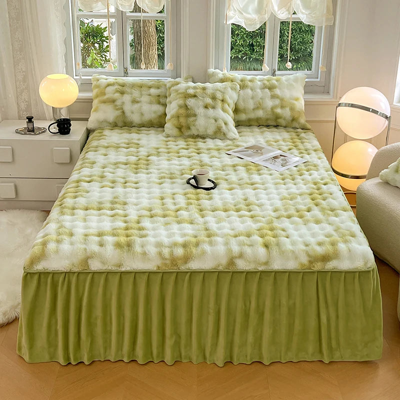 Bonenjoy Plush Bed Skirt for Winter Bed Cover Warm Bedspread Home Bed Skirts Ruffles Mattress Protector 침대스커트 (No Pillowcase)