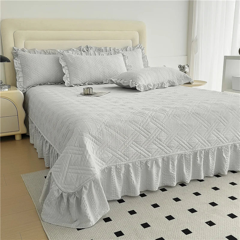 Bonenjoy Bed Cover Plain Bedspread Lace Style Bed Linen 250x250/250x270 Thicken Bedsheets colchas matrimoniales (No Pillowcase)
