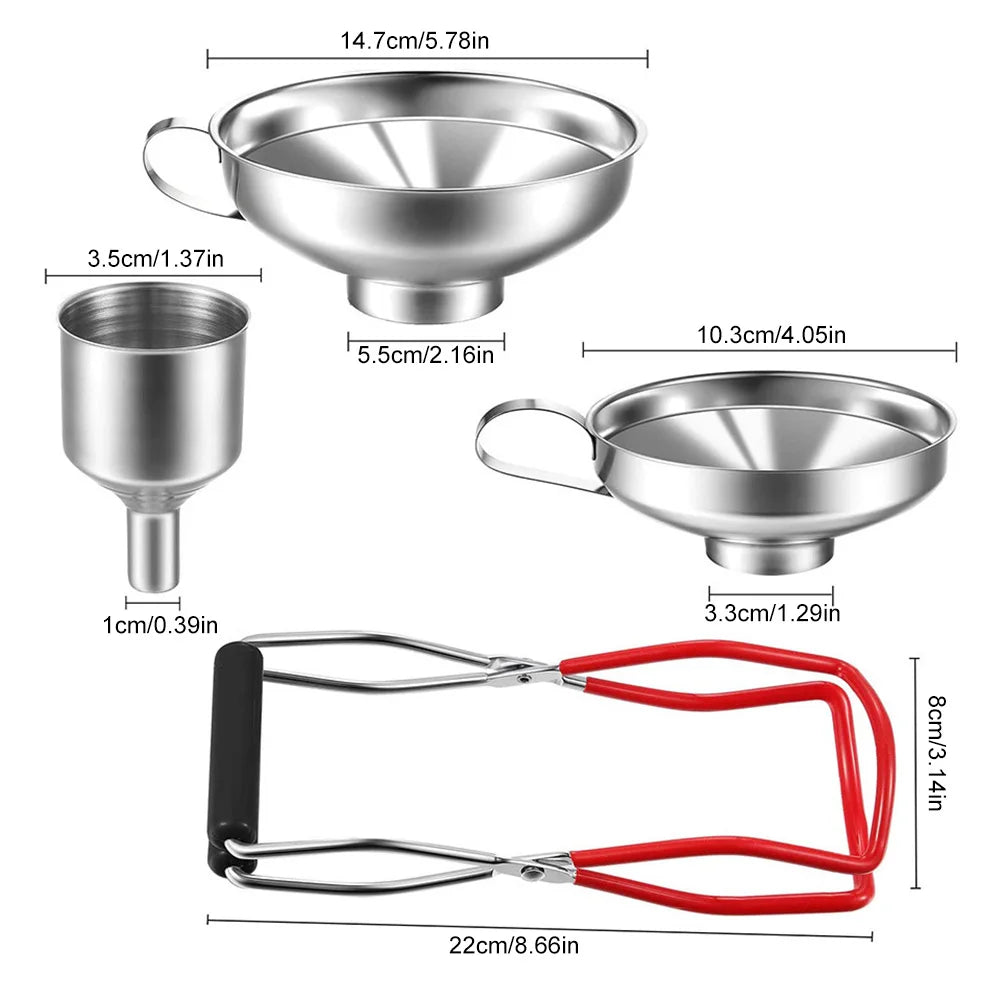 4Pcs Canning Funnel with Grip Handle Stainless Steel Canning Jar Lifter Rustproof Jam Funnel for Transferring Spices Liquids