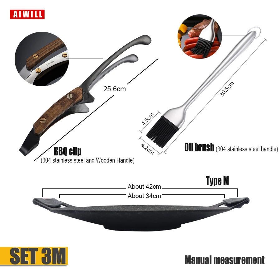 AIWILL No stick Grill Pan BBQ Baking Dishes Pans Multi-purpose Induction Cooker Outdoor Camping Kitchen Bakeware Household Tool
