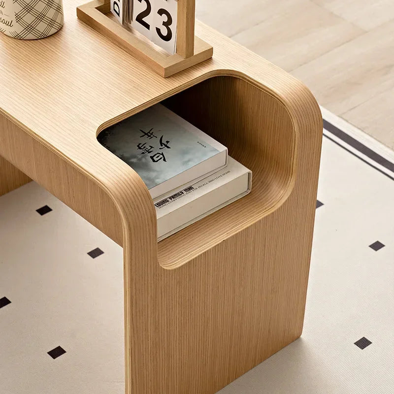 Solid Wood Sofa Side Table C-Shaped Coffee Table Durable Shoe Bench Space-Saving Side Cabinet Entryway Living Room