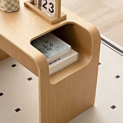 Solid Wood Sofa Side Table C-Shaped Coffee Table Durable Shoe Bench Space-Saving Side Cabinet Entryway Living Room