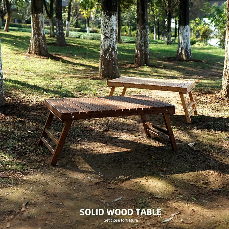 Outdoor Solid Wood Table Portable Folding Table Camping Hiking Barbecue Small Table Self-driving Tour Rack Picnic Table