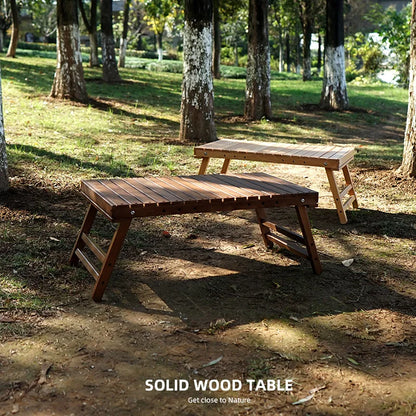 Outdoor Solid Wood Table Portable Folding Table Camping Hiking Barbecue Small Table Self-driving Tour Rack Picnic Table