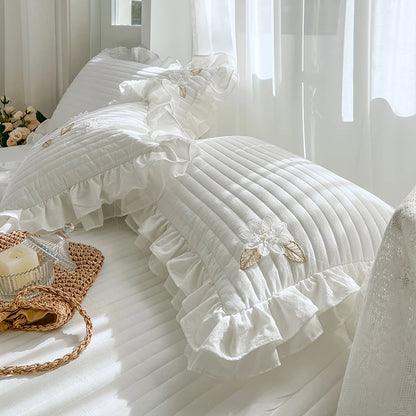 Elegant Handmade Flowers Quilted Washed Cotton Lace Princess Bedspread Coverlet Queen Double Mattress Cover Bed Sheet Quilts