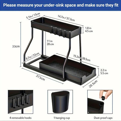 Double Layer Storage Rack, Pull-out Storage Box, Cabinet Sink for Organizing and Organizing Storage Racks  Kitchen Organizer
