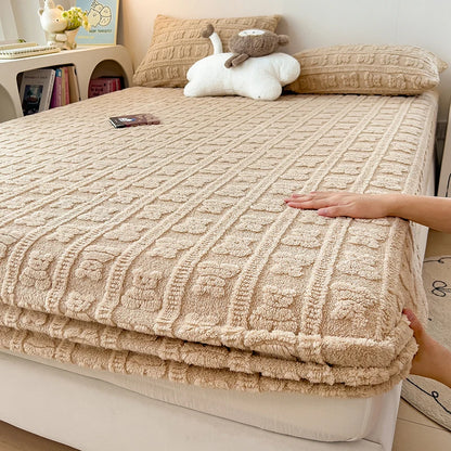 Winter Warm Plush Fleece Mattress Cover with Elastic Band Soft Anti-Slip Breathable Comfortable Bed Sheet Jacquard Fitted Sheets