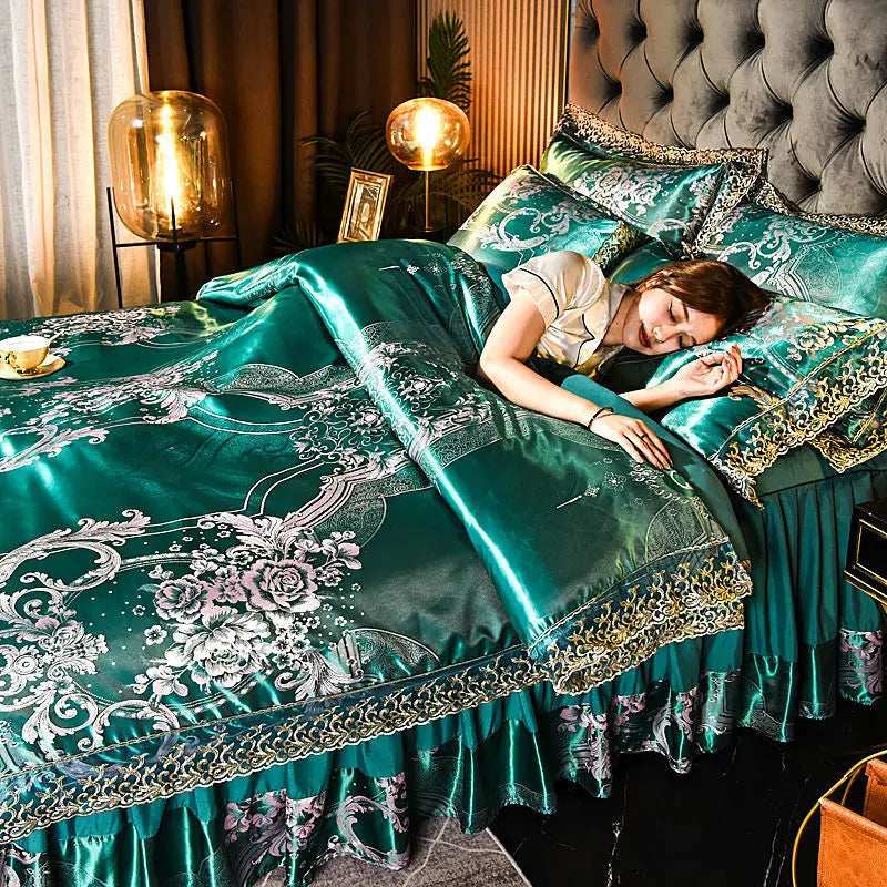 European Style Jacquard Bedding Set Home Comefortable Duvet Cover Quality Quilt Cover And Pillowcase Flower Lace Bedsheet Sets