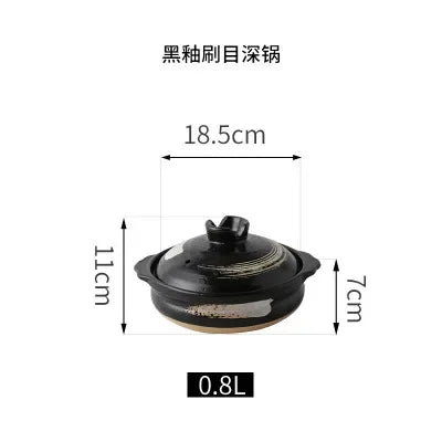 1 Pcs Ceramic Casserole Japanese Style Black Small Pot Clay Saucepan Home Kitchen Cookware Cooking Supplies Kitchen Pot Soup Pan