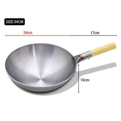 32/34/36cm Iron Wok Chinese Traditional Handmade Large Wok Household Cooking Pot Wooden Handle Wok Kitchen Cookware