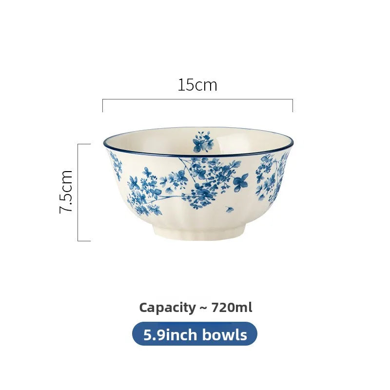 High-end Ceramic Dinnerware Set Chinese Style Rice Bowls Plates Dishes Glaze Color Soup Bowls