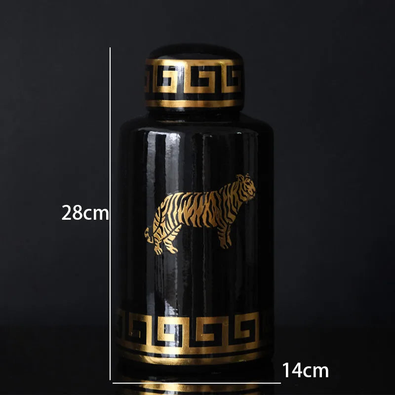 European Ceramic Vase Creative Tiger Rose Decorative Living Room Flower Vases Modern Hand Painted Stroke Dried Flowers Organizer