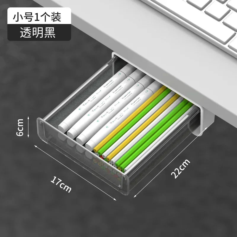 Office Storage Box Under Desk Hidden Drawer Clear Organizer Drawer Desk Supplies Holder Rack Memo Pen Stationery Storage Tray