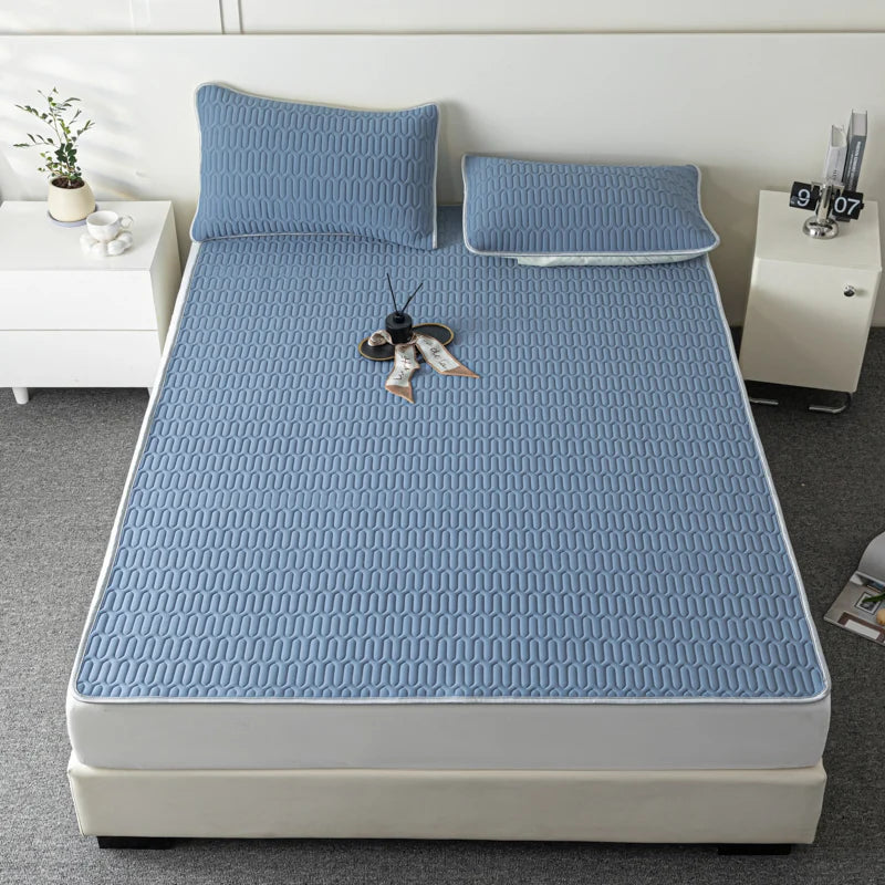 Soft Thicken Latex Filling Summer Bed Mat and Pillowcase 2/3pcs Bedding Set Smooth Cool Feeling Bed Sheet Cooling Mattress Cover