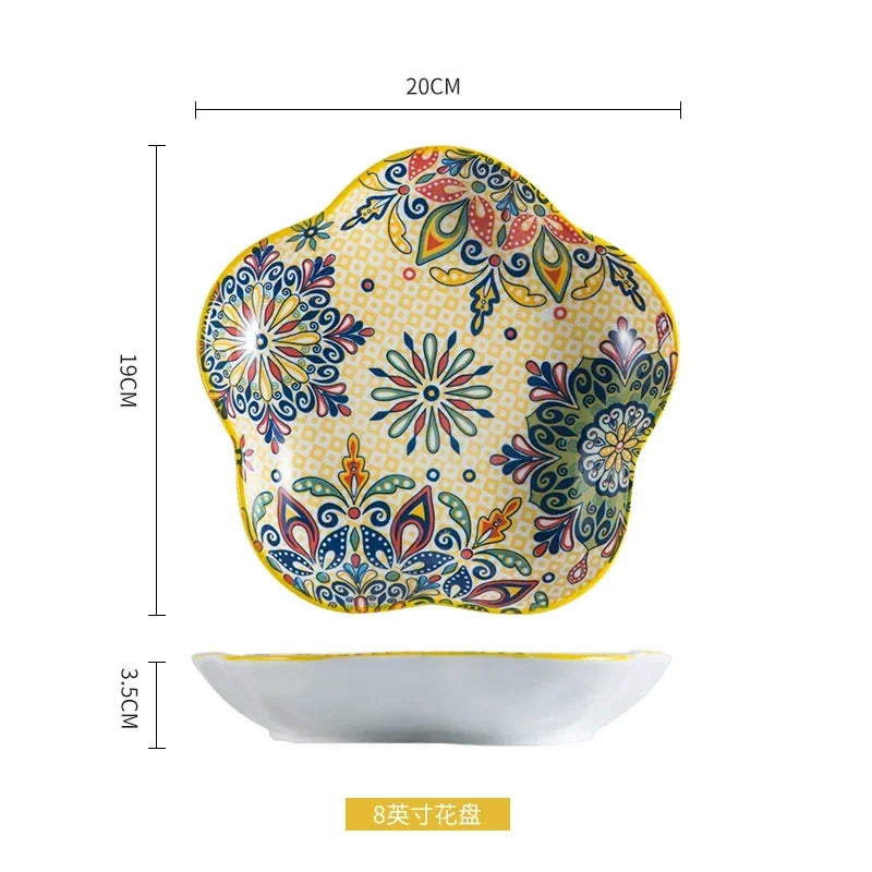 Ceramic Tableware Set Rice Bowl Serving Plate Creative Cutlery Soup Plate Noodle Handle Bowl Sauce Dish Steak Salad Fruit Plate