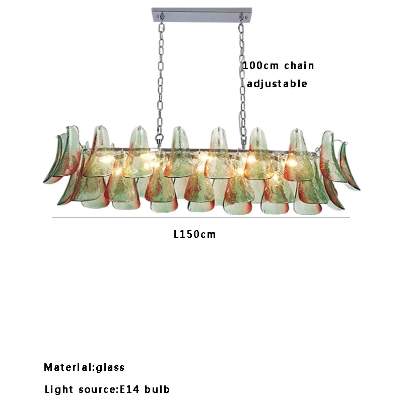 Modern living room chandelier with green glass lustre, suitable for study and dining room ceiling lighting, dimmable.