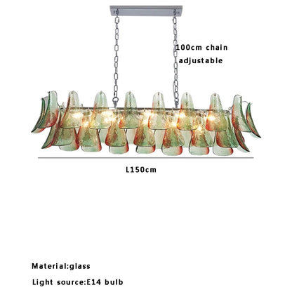 Modern living room chandelier with green glass lustre, suitable for study and dining room ceiling lighting, dimmable.