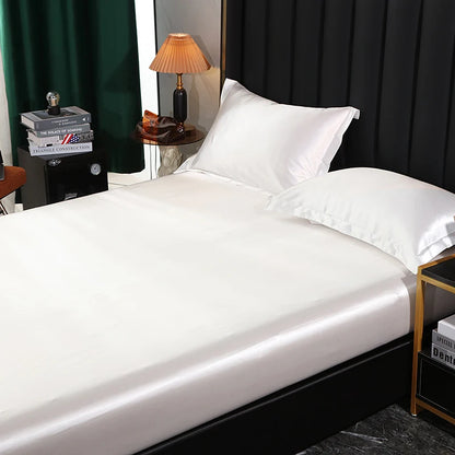 Mulberry Silk Bed Sheet Set with Fitted Sheet Flat Sheets Pillowcase Luxury Solid Color Bedding Sets Wrinkle-Free Antiallergic