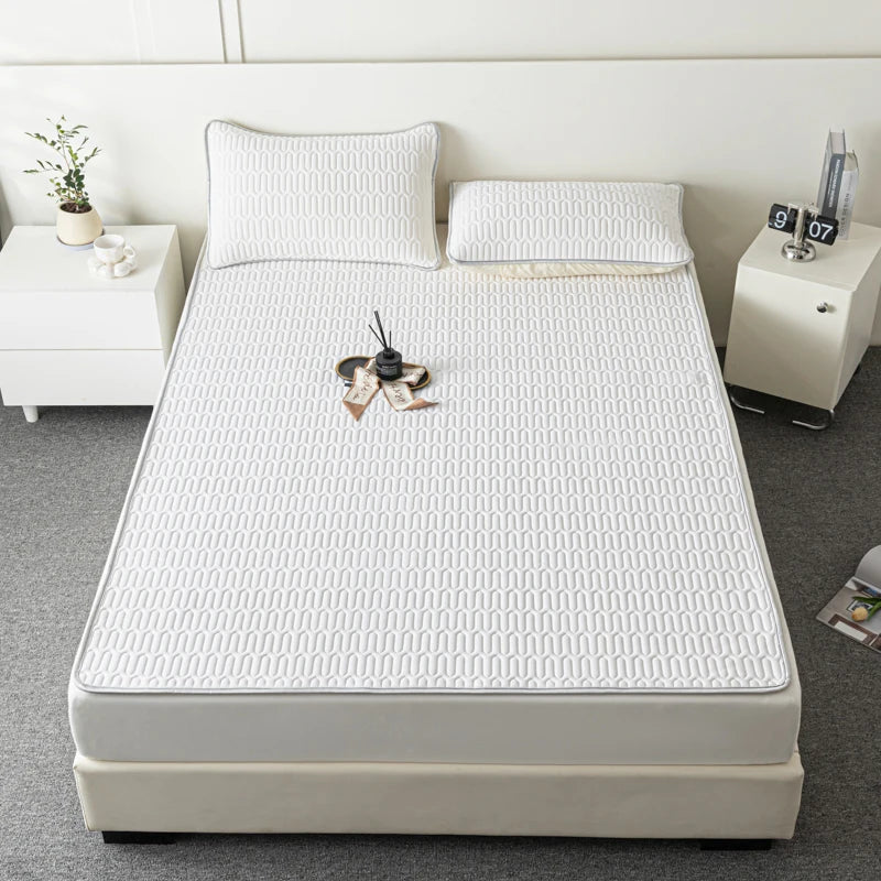Soft Thicken Latex Filling Summer Bed Mat and Pillowcase 2/3pcs Bedding Set Smooth Cool Feeling Bed Sheet Cooling Mattress Cover