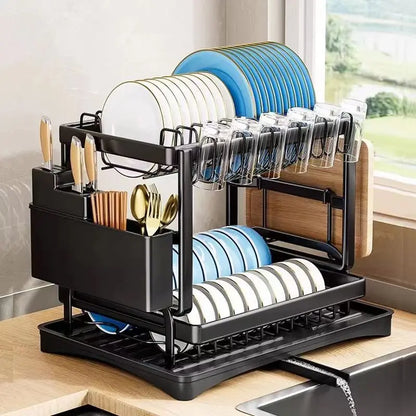 Dish Drainer Rack, Double-Layer Tray Storage Rack, Sturdy and Durable Cutting Board Rack and Utensil Rack, Can Be Used to Hold Cups, Pots, and Chopsticks, Suitable for Home Kitchens.