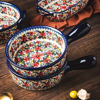 3-Piece Ceramic Baking Dish Set, Hand-Painted Floral Embossed Design, Oven & Microwave Safe Casserole for Cooking, Serving, Sala
