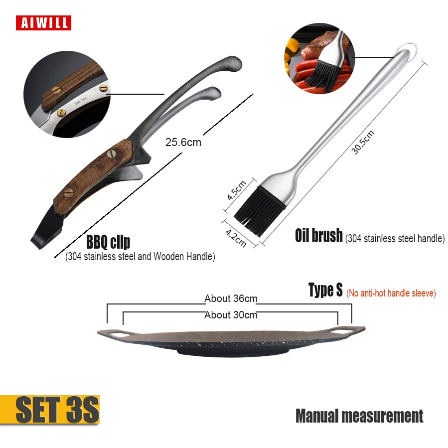AIWILL No stick Grill Pan BBQ Baking Dishes Pans Multi-purpose Induction Cooker Outdoor Camping Kitchen Bakeware Household Tool