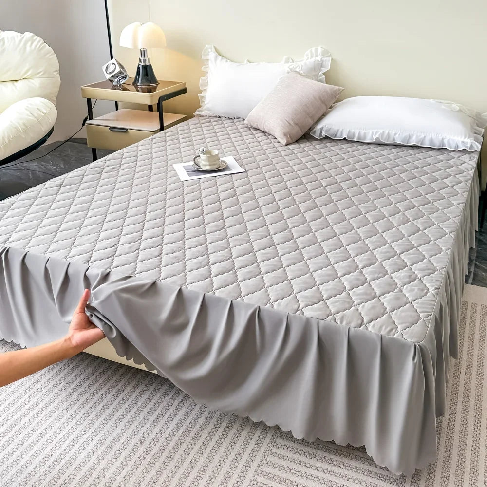 Quilted Waterproof Bed Skirt Soft and Breathable Bedspread Durable Bed Protector Cover, 90/140/160/180 Muti Size