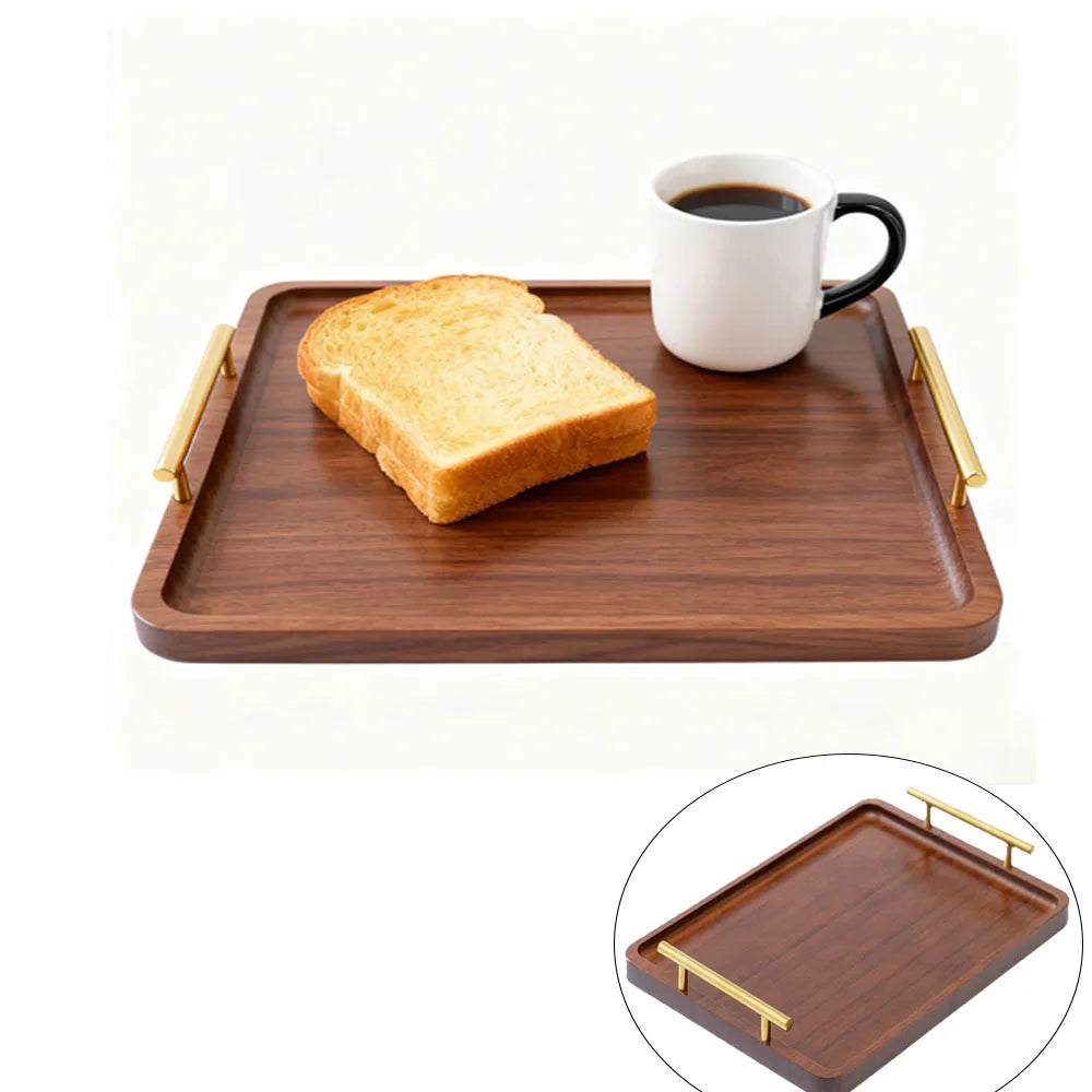 Coffee Table Tray Wood Serving Tray with Handles for Coffee Dessert Snack Platter Dried Fruit Plate Wooden Plate for Home Office