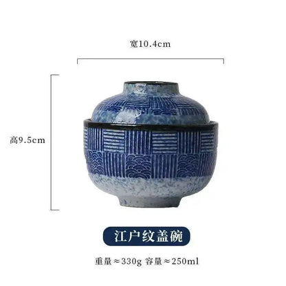 Wave Pattern Tableware Stew Bowl Ceramic Dessert Bowl With Cover Cup Spoon