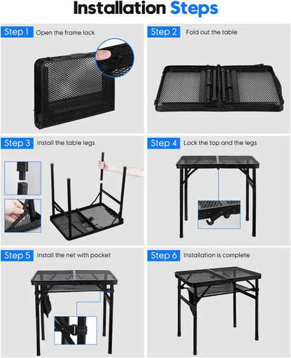 Camping Table with Mesh Desktop, Lightweight & Folding Grill Table, Outdoor Table for Camp, Cooking, BBQ, RV, Picnic ﻿